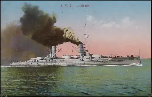 DEUTSCHE MARINE-SCHIFFSPOST No 121 - 31.8.1915 auf AK SMS Kaiserin nach Kehl/Rh.