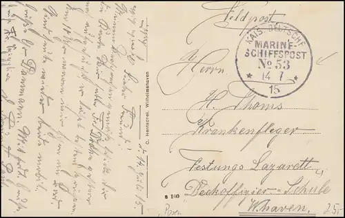 DEUTSCHE MARINE-SCHIFFSPOST No 53 - 5.1.1916 SMS Posen auf passender AK