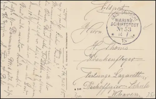 DEUTSCHE MARINE-SCHIFFSPOST No 53 - 5.1.1916 SMS Posen auf passender AK