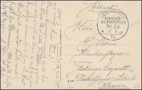 POST MARINE FRANÇAIS No 53 - 5.1.1916 SMS Posen sur AK approprié