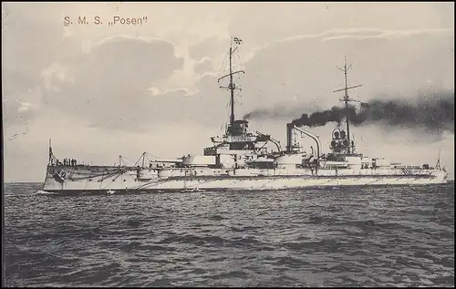 POST MARINE FRANÇAIS No 53 - 5.1.1916 SMS Posen sur AK approprié
