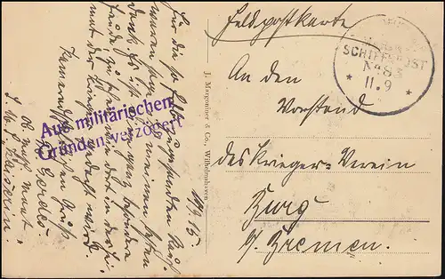 DEUTSCHE MARINE-SCHIFFSPOST No 83 - 11.9.1915 SMS Kaiserin auf AK Wilhelmshaven