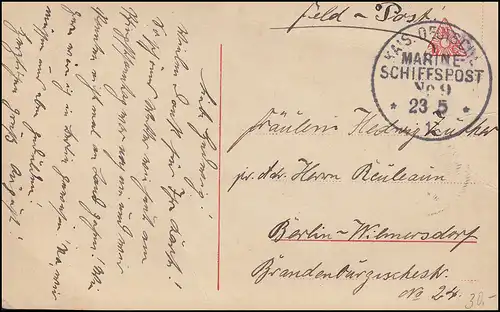 NAVIRE MARINE FRANÇAIS POST No 9 - 23.5. (1916?), portrait de l'AK de champ d'une femme