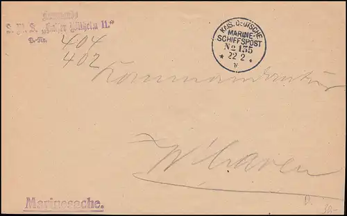 DEUTSCHE MARINE-SCHIFFSPOST No 135 - 22.2.1916 SMS Kaiser Wilhelm II Marinesache