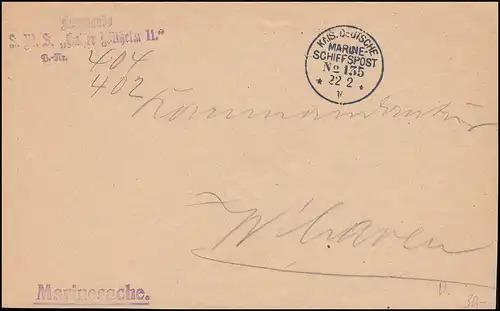NAVIRE MARINE FRANÇAIS POST No 135 - 22.2.1916 SMS Kaiser Wilhelm II Marine Sache