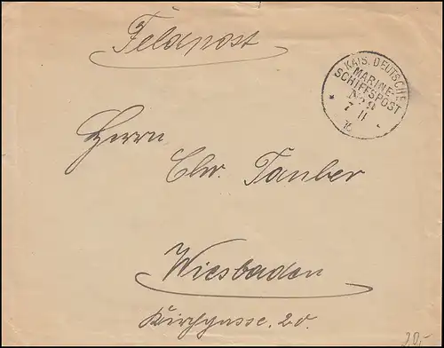 FRANÇAIS NAVIRE MARINE-SPOS N° 9 - 7.11.1916 SMS Allemagne comme lettre de poste de terrain