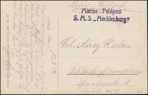 Marinefeldpost BS SMS Mecklembourg 23.12.1915 sur AK Cuxhafen Dieichpromenade