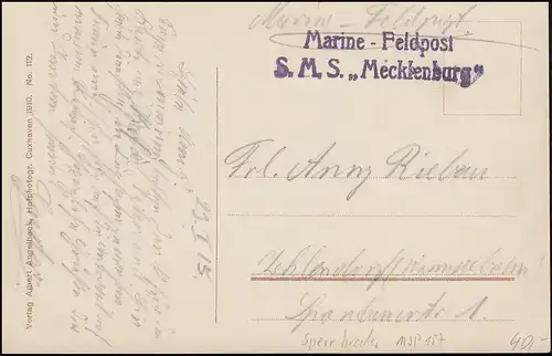 Marinefeldpost BS SMS Mecklenburg 23.12.1915 auf AK Cuxhafen Deichpromenade