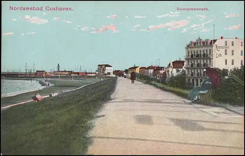 Marinefeldpost BS SMS Mecklembourg 23.12.1915 sur AK Cuxhafen Dieichpromenade