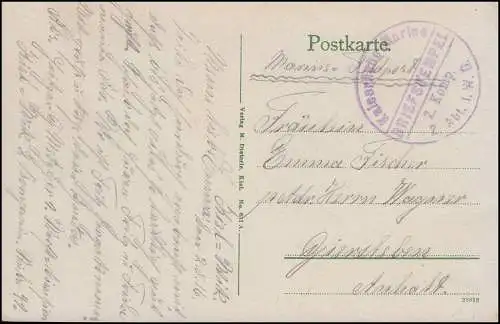 Poste Marine BS Marines Impériales 2. Comp. 2. Abbé I.W.D. 2.8.16 sur AK Kiel
