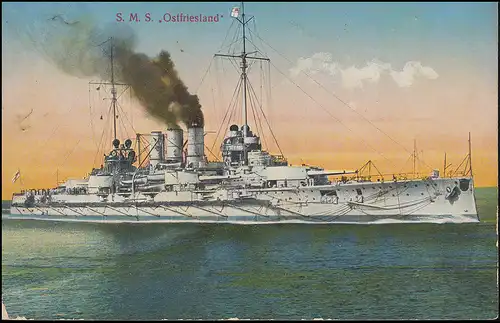 Marinefeldpost BS der SMS Kaiser Karl der Große 15.5.1915, AK SMS Ostfriesland