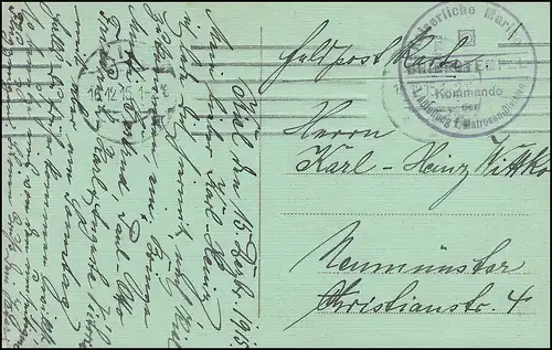 Poste de championnat 1ère division de marins, KIEL 16.12.1916 sur AK Pigeon de combat aérien