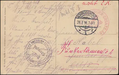 Poste de terrain BS Radio-remplacer Abbé. / Bs-Aviateur-Remplay Ab., SCHNEIDEMÜL 28.7.1916