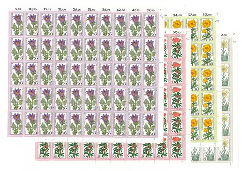 867-870 Alpenblumen, 4 komplette 50er-Bögen, Bogen-Satz mit FN 1,1,2,2 **