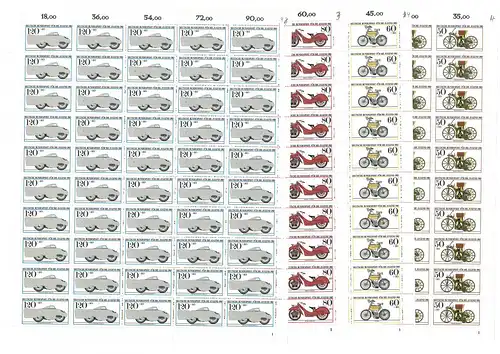 1168-1171 Motorräder, 4 komplette 50er-Bögen, Bogen-Satz mit FN 1,1,2,1 **