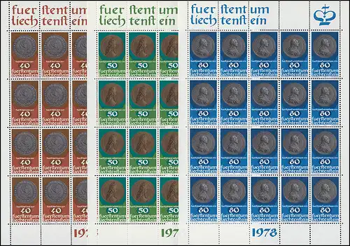 710-712 Pièces et médailles, 3 valeurs, jeu de petites feuilles ** post-fraîchissement / MNH