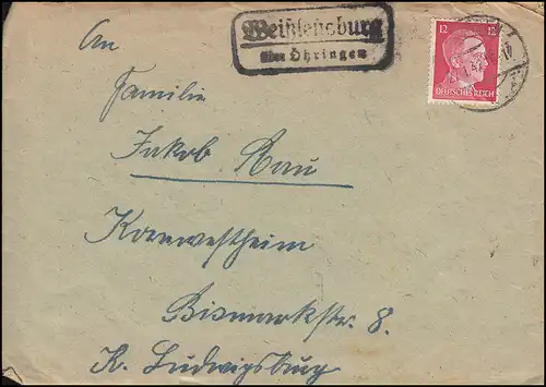 Landpoststempel Weißlensburg über ÖHRINGEN 27.1.42 auf Fernbrief