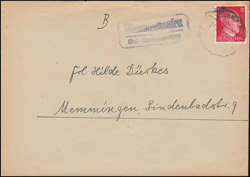 Landpost Memmenhausen über SCHWABMÜNCHEN Oktober 1943 auf Brief nach Memmingen