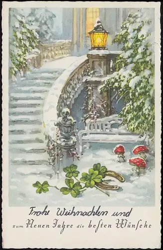 Landpost Talheim über SCHWÄBISCH HALL 24.12.57 auf Weihnachtskarte n. Uttenhofen