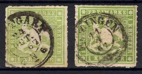 Württemberg 30 Wappen 1 Kreuzer als Farben-Set, STUTTGART bzw. MEZINGEN 1867