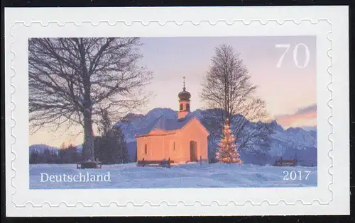 3346 Chapelle de Noël autocollante sur feuille neutre, **