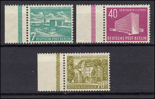 121-123 Berliner Bauten 1954, Satz postfrisch ** - linker Seitenrand