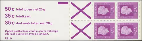 Markenheftchen 20 Königin Juliane 1975, 3 Tarife und PB 18a, mit Zählbalken **