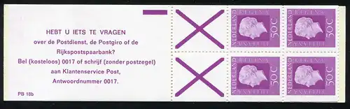 Carnets de marque 20 Reine Juliane 1975 Volgen et PB 18b, avec poutres à compter **