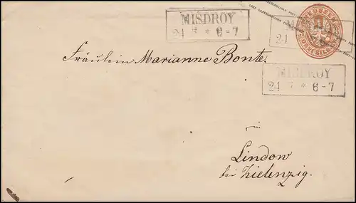 Prusse couverture Adler 3 Sgr. brun cadre-O MISDROY 24.7. vers Lindow/Zielzig