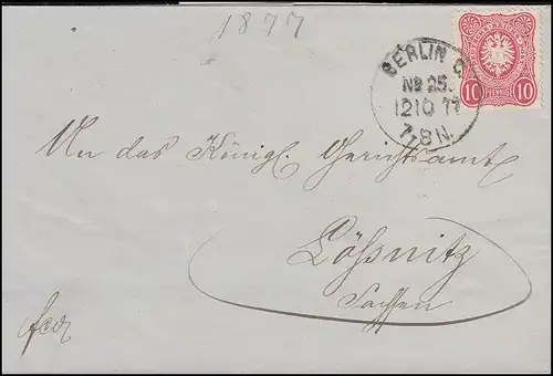 33 Adler 10 PFENNIGE EF Brief Einkreis-O BERLIN C. No. 25 - 12.10.77 n. LÖSSNITZ