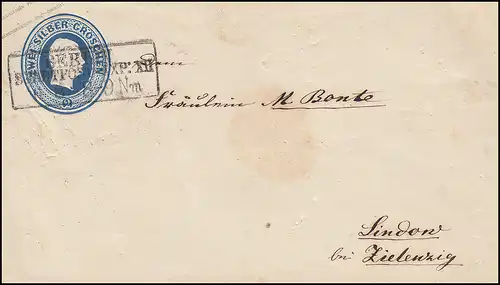 Preußen Umschlag 2 Sgr blau Rahmenstempel BERLIN nach Lindow / Zielenzig 6.8.