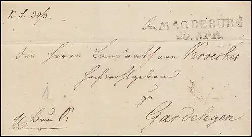 Preußen Vorphilatelie Briefhülle Zweizeiler MAGDEBURG 20. APRIL nach Gardelegen