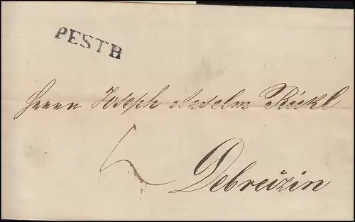 Hongrie Vorphilatelie Lettre de PESTH du 31.3.1845 vers DEBREZIN