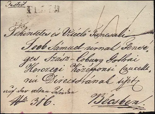 Ungarn Vorphilatelie privater R-Brief aus PESTH vom 8.7.1837 nach WIEN 11.7.