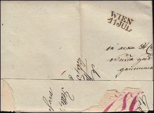 Hongrie Vorphilatelie lettre privée R de PESTH du 8.7.1837 à VIENNE 11.7.