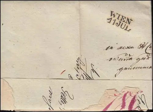 Hongrie Vorphilatelie lettre privée R de PESTH du 8.7.1837 à VIENNE 11.7.