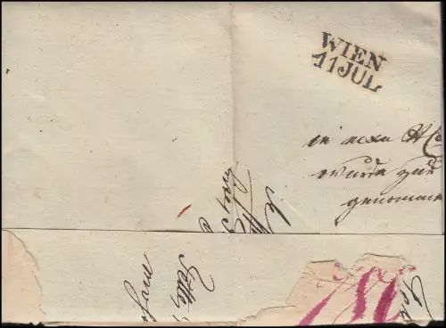 Hongrie Vorphilatelie lettre privée R de PESTH du 8.7.1837 à VIENNE 11.7.