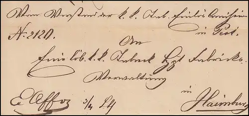 Hongrie Vorphilatelie Lettre de PESTH du 13.9.1846 à HAINBURG 16.9.