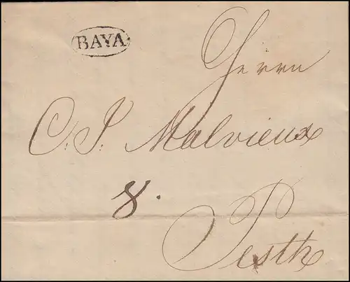Ungarn Vorphilatelie Brief Oval-O BAYA vom 4.12.1834 nach Oval-O PESTH 8.12.