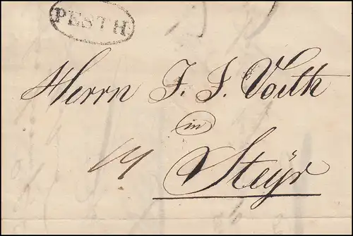 Ungarn Vorphilatelie Brief Oval-O PESTH vom 18.2.1834 über 14 Kr. nach Steyr 