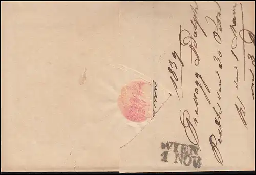Ungarn Vorphilatelie R-Brief PESTH vom 30.10.1839 nach Zweizeiler WIEN 1. NOV.