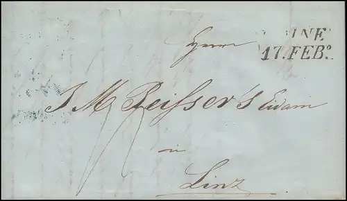 Hongrie Vorphilatelie lettre du four du 16.2.1843 selon le LINZ 21 FEB.