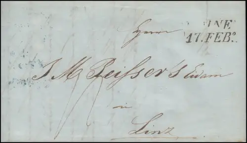 Ungarn Vorphilatelie Brief aus Ofen vom 16.2.1843 nach Zweizeiler LINZ 21. FEB.