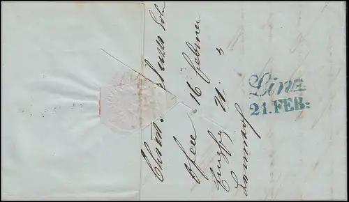 Ungarn Vorphilatelie Brief aus Ofen vom 16.2.1843 nach Zweizeiler LINZ 21. FEB.