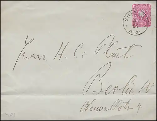 Couverture U 12B Adler 10 Pfennig Format 146,5x113,5 GAVLZKOW 5.1.1885 vers Berlin