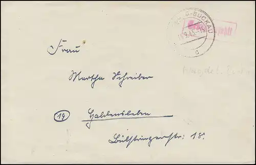 Gebühr-bezahlt-Stempel auf Brief MAGDEBURG-BUCKAU 14.9.1945