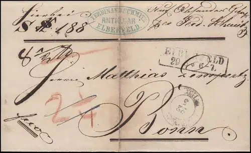 Preußen Paketbegleitbrief ELBERFELD 20.5.1858 nach BONN 21.5.