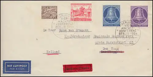 116 Konferenz mit 104+105 Glocke MiF Eil-Lp.-Brief SSt Berlin Konferenz 7.2.54