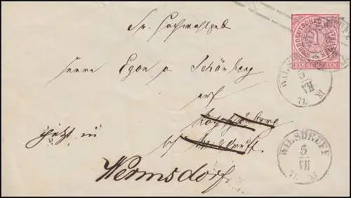 Confédération allemande du Nord Couverture U 1 de WILSDRUFF 5.7.71 vers l'édition 6.7 de Vermsdorf.