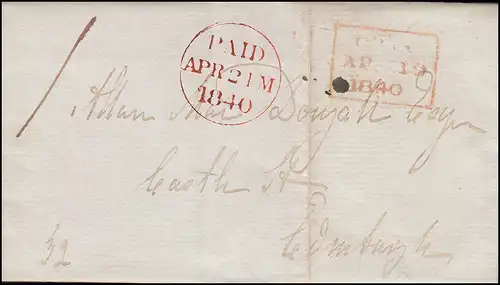Großbritannien Vorphilatelie Brief aus OBAN 19.4.1840 mit PAID-O 21. APR. 1940